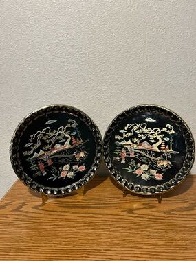 Black Hand-Painted Metal Cathay Cocktail Trays